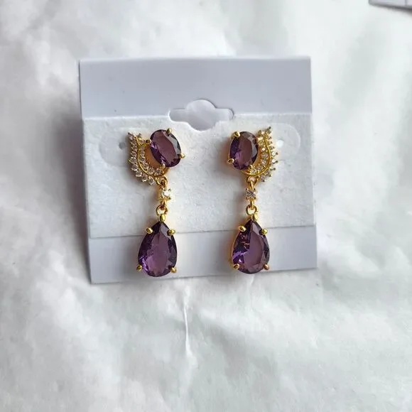 Amethyst Earrings Post Back 925 Sterling Silver Gold Vermeil Dangle New Romantic - Picture 9 of 9